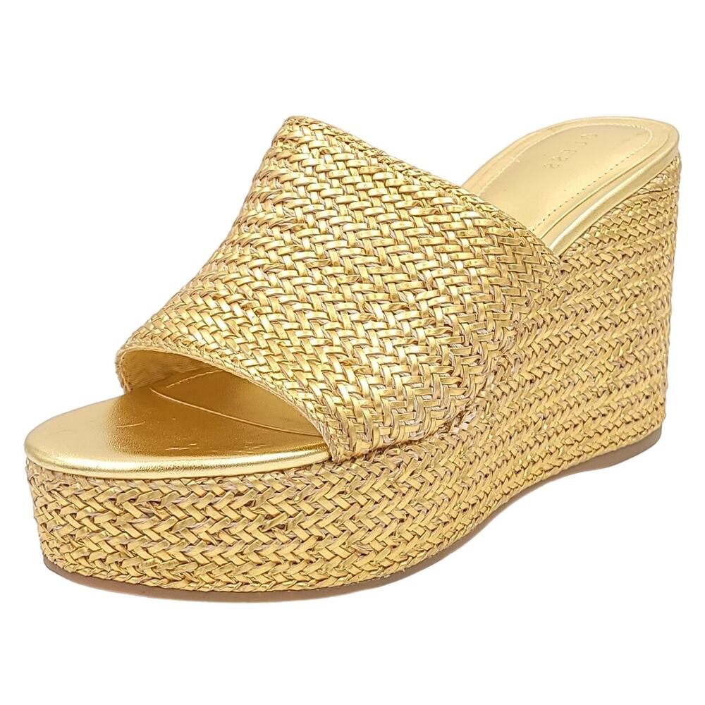 Guess Women Yenisa Platform Wedge Slide Sandals US 11M Gold Woven